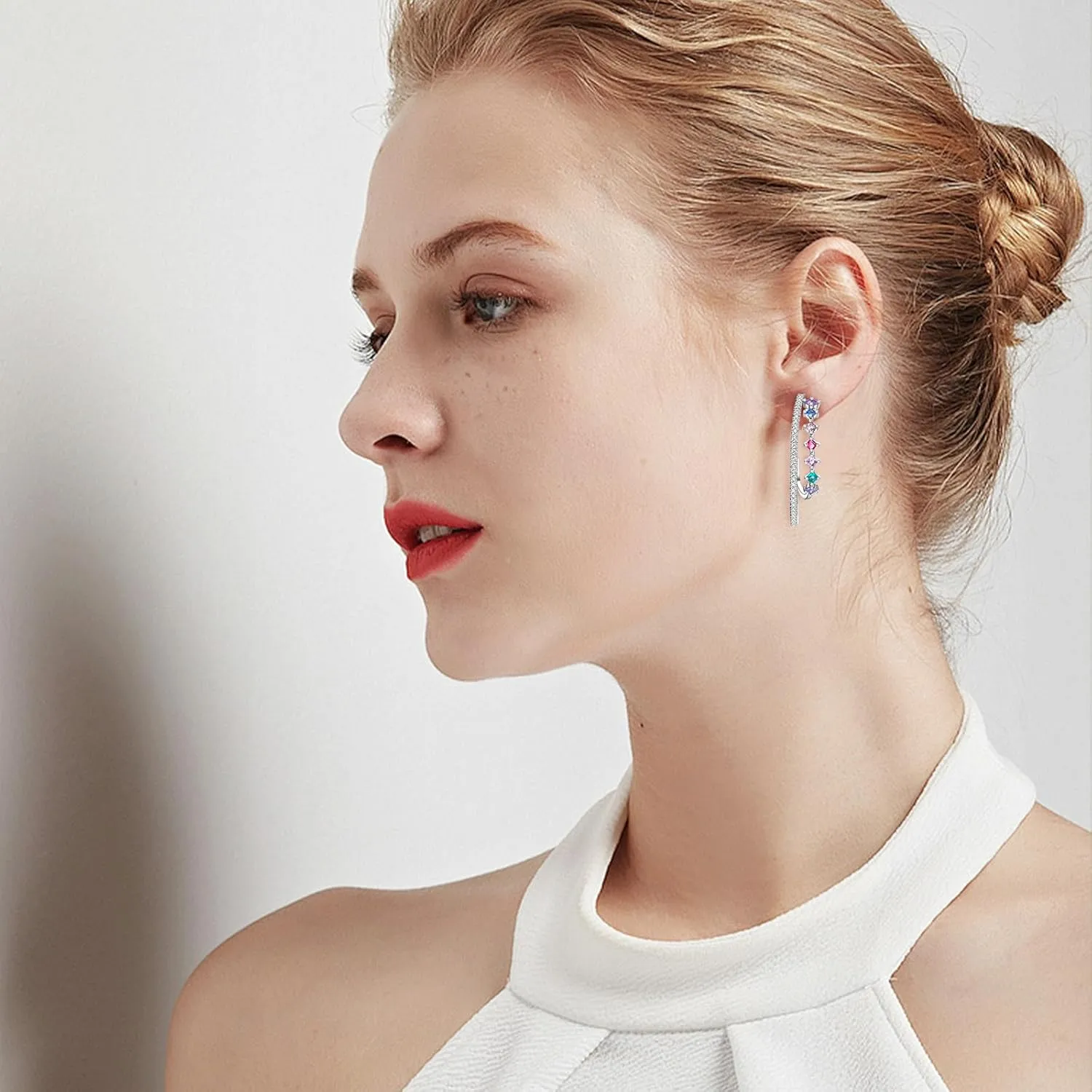 Gold Rhinestone Hoop Earrings for Women Crystal Dangle Hypoallergenic Hoop Earrings Silver Cubic Zirconia Earrings Party Wedding Jewelry Gift