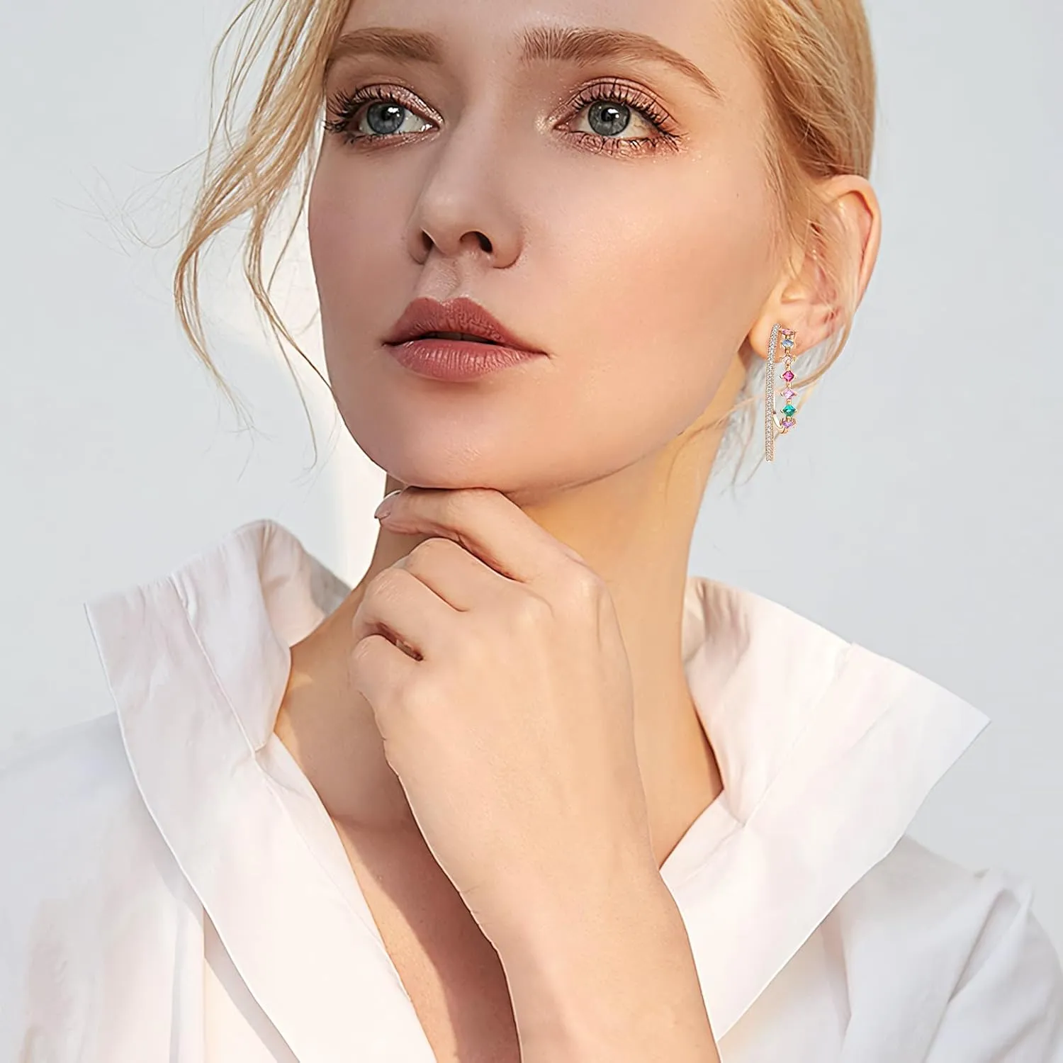 Gold Rhinestone Hoop Earrings for Women Crystal Dangle Hypoallergenic Hoop Earrings Silver Cubic Zirconia Earrings Party Wedding Jewelry Gift