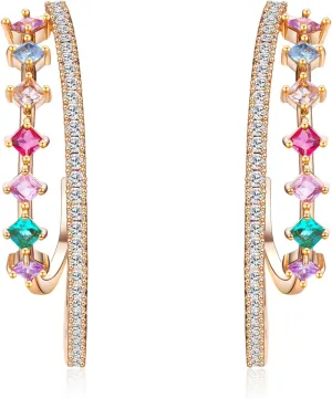 Gold Rhinestone Hoop Earrings for Women Crystal Dangle Hypoallergenic Hoop Earrings Silver Cubic Zirconia Earrings Party Wedding Jewelry Gift