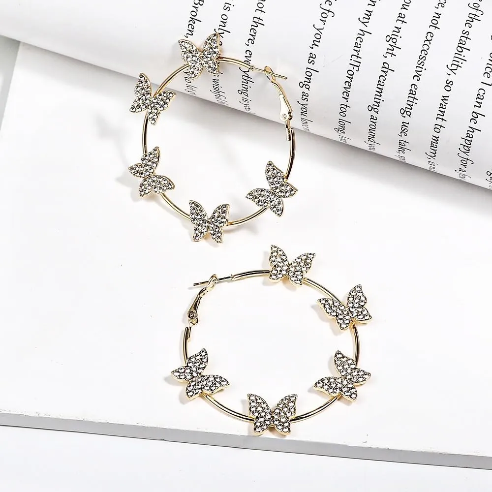 Gold Silver Butterfly Hoop Earrings for Women Glitter Crystal Bridal Wedding Climber Ear Wrap Prom Ball Ear Dainty Jewelry Christmas Valentine's Day Mother's Day Birthday Gifts