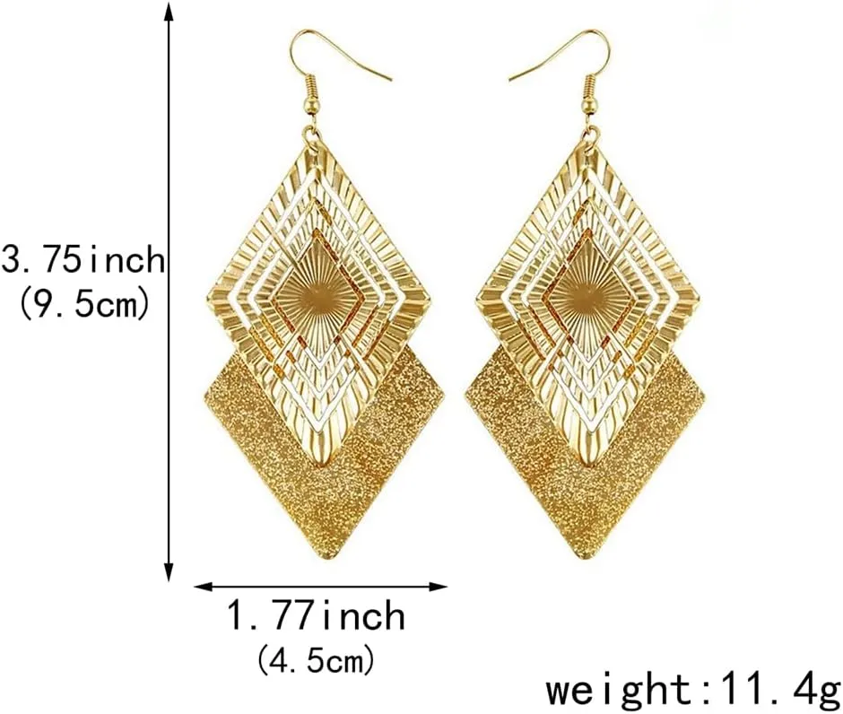 Gold Silver Geometric Dangle Earring for Women Bohemian Dangling Drop Earrings Exaggerated Metal Geometric Earrings