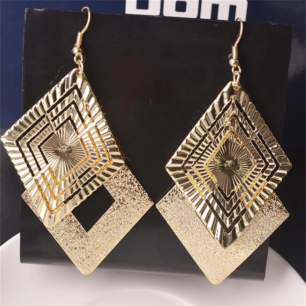 Gold Silver Geometric Dangle Earring for Women Bohemian Dangling Drop Earrings Exaggerated Metal Geometric Earrings