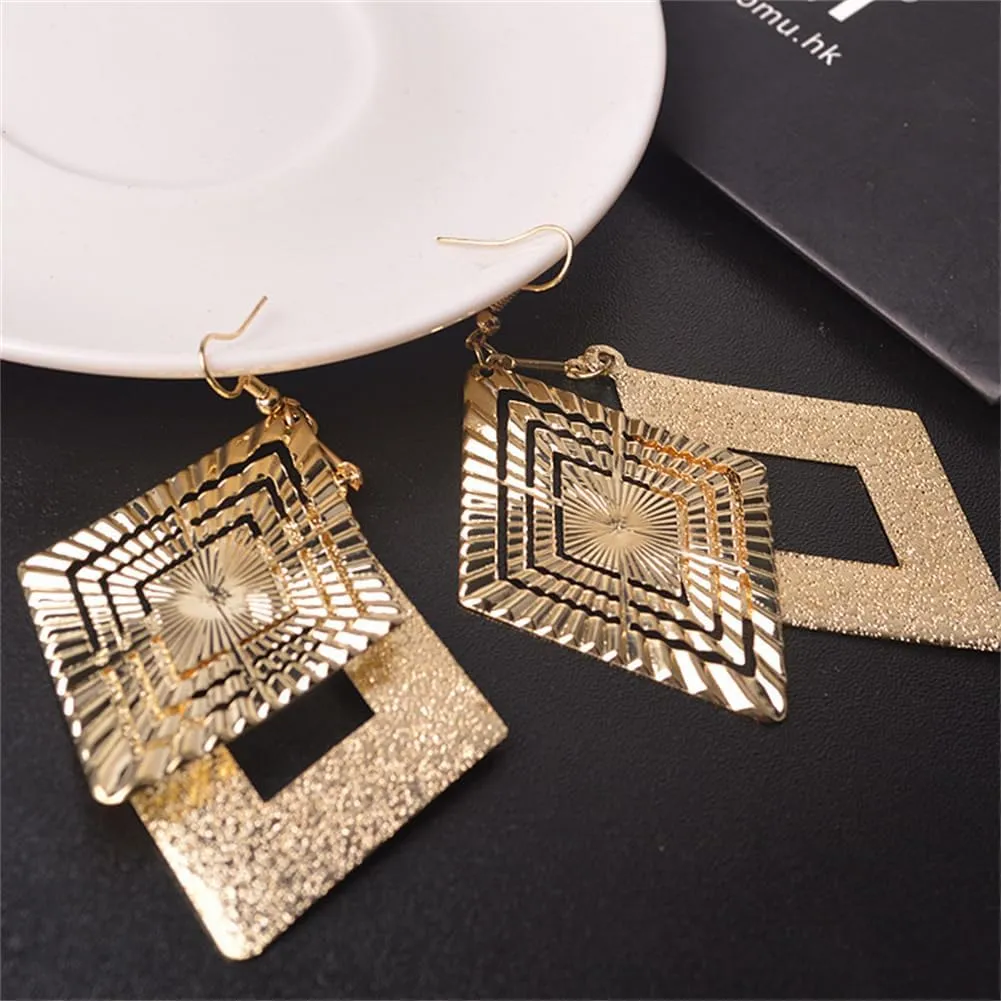 Gold Silver Geometric Dangle Earring for Women Bohemian Dangling Drop Earrings Exaggerated Metal Geometric Earrings