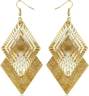Gold Silver Geometric Dangle Earring for Women Bohemian Dangling Drop Earrings Exaggerated Metal Geometric Earrings