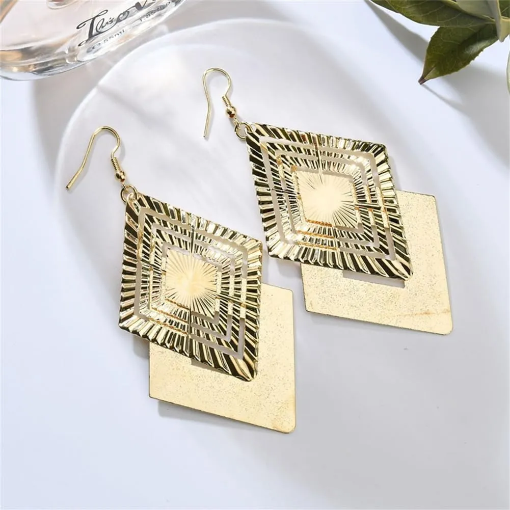 Gold Silver Geometric Dangle Earring for Women Bohemian Dangling Drop Earrings Exaggerated Metal Geometric Earrings