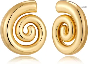 Gold Spiral Earrings for Women Vintage Chunky Geometric Round Swirl Earrings Statement Stud Earrings Trendy Jewelry