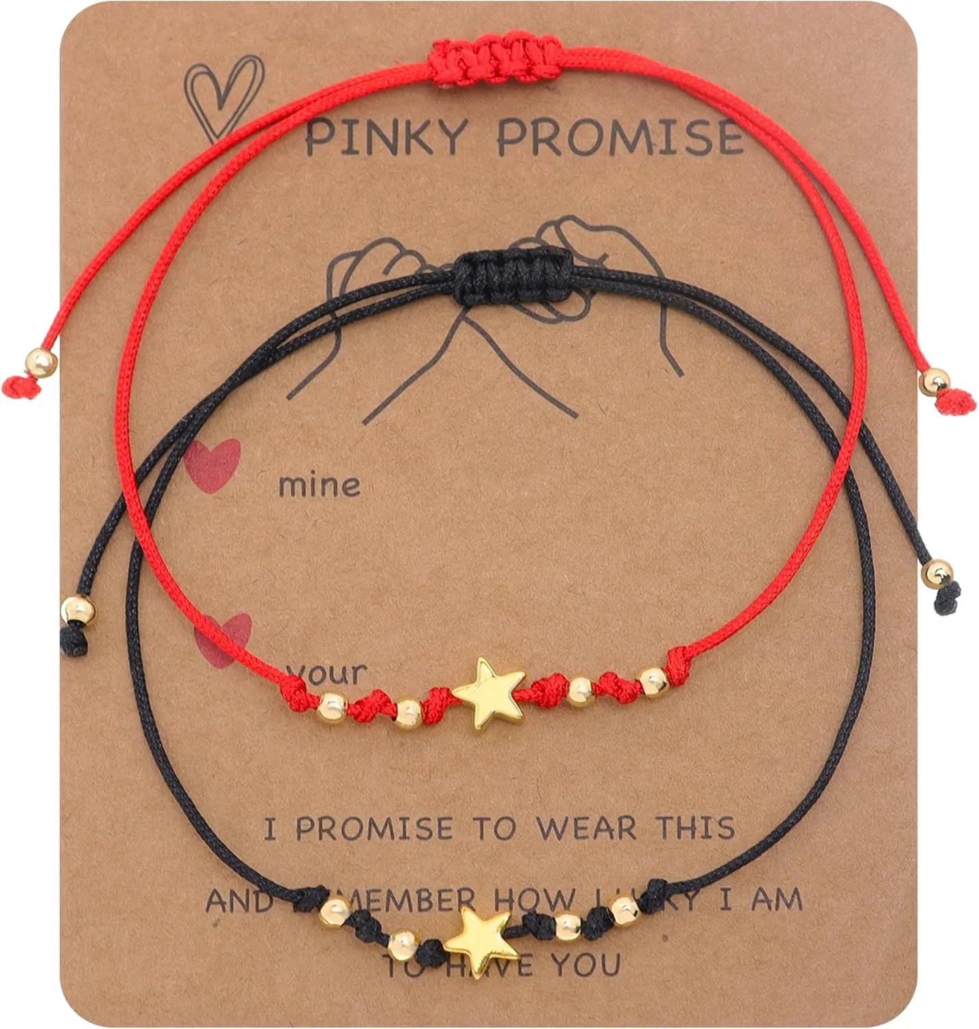 Gold Star Beaded Braided Couple Bracelets Set for Women, Cute Handmade Red Black String Adjustable Friendship Protection Strand Bracelet Holiday Jewelry Gifts.
