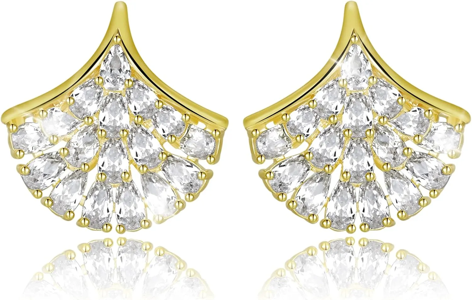 Gold Stud Earings, 18K Gold Plated 925 Sterling Silver posts, AAAAA Cubic Zirconia, Hypoallergenic for sensitive skin; Trendy Jewelry, Gifts for women