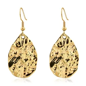 Gold Teardrop Hammered Drop Dangle Earrings for Women Medium Hammered Gold Earrings for Sensitive Ears