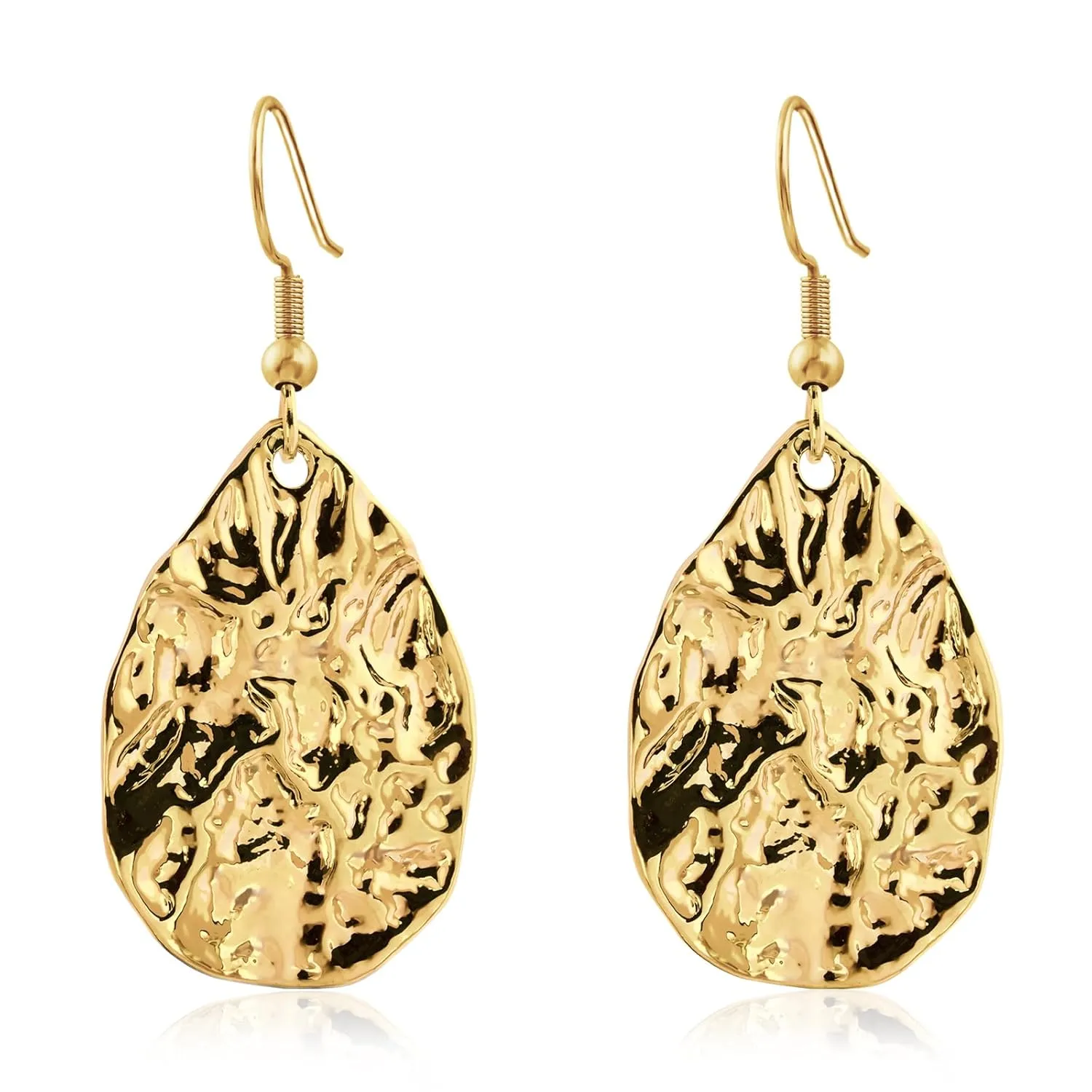 Gold Teardrop Hammered Drop Dangle Earrings for Women Medium Hammered Gold Earrings for Sensitive Ears