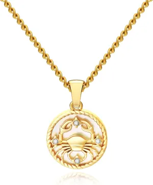 Gold Zodiac Sign Mother of Pearl Shell Coin Charm Necklace for Women Dainty Chain 18K Gold Plated Cute 12 Constellation Pendant Necklaces Trendy Astrology Horoscope Jewelry Birthday Gift