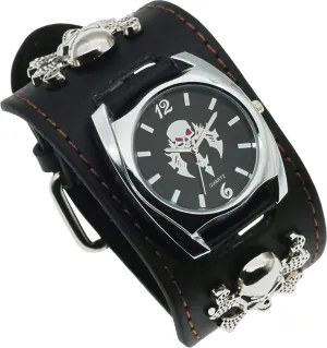 Good Leather Punk Skull Quartz Men's Wrist Watch,Big Dial Skull Women's Watch,Skull Chains Rivets Elements,Fashion Gift Watch Cool, Black