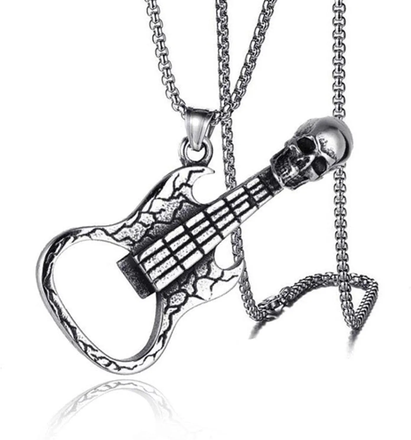 Goth Skull Pendant Necklace for Men Punk Skull Guitar Necklace Silver Vintage Bat Eagle Necklace Gothic Jewelry for Men Women