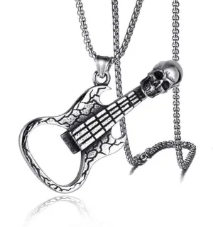 Goth Skull Pendant Necklace for Men Punk Skull Guitar Necklace Silver Vintage Bat Eagle Necklace Gothic Jewelry for Men Women