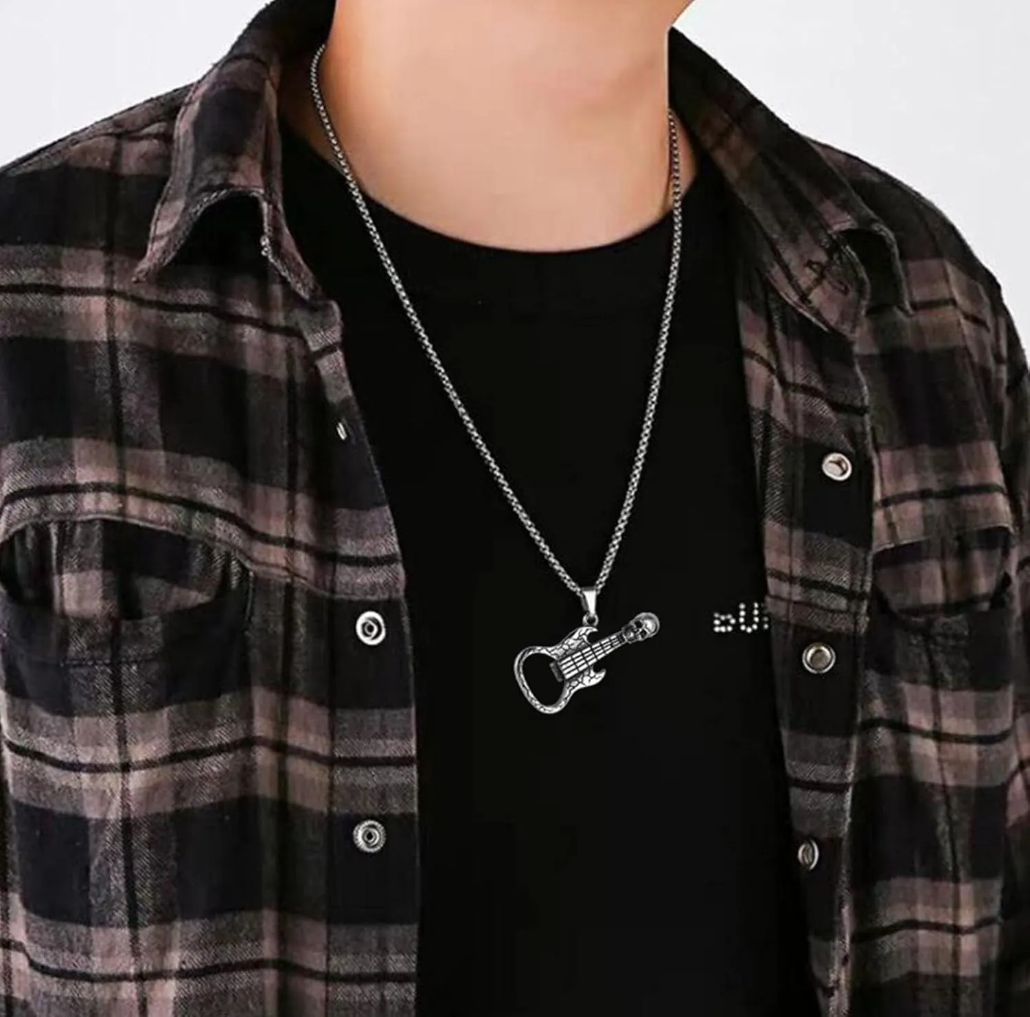 Goth Skull Pendant Necklace for Men Punk Skull Guitar Necklace Silver Vintage Bat Eagle Necklace Gothic Jewelry for Men Women