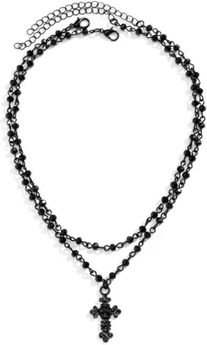 Gothic Bead Cross Necklace,Punk Black Cross Pendant Beaded Necklace for Men Women,Layered Cross Choker Necklace,Goth Gothic Y2k Necklaces,Halloween Christmas New Year Goth Jewelry Gift for Women Men