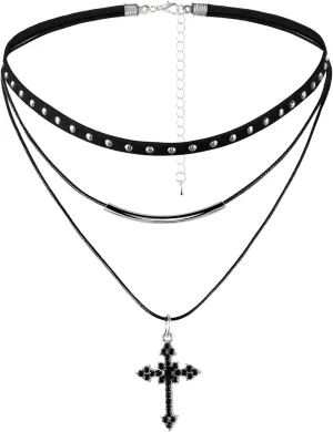 Gothic Black Star Choker for Women, Rhinestone Cross Black Velvet Necklace, Vintage Jewelry for Women Girls