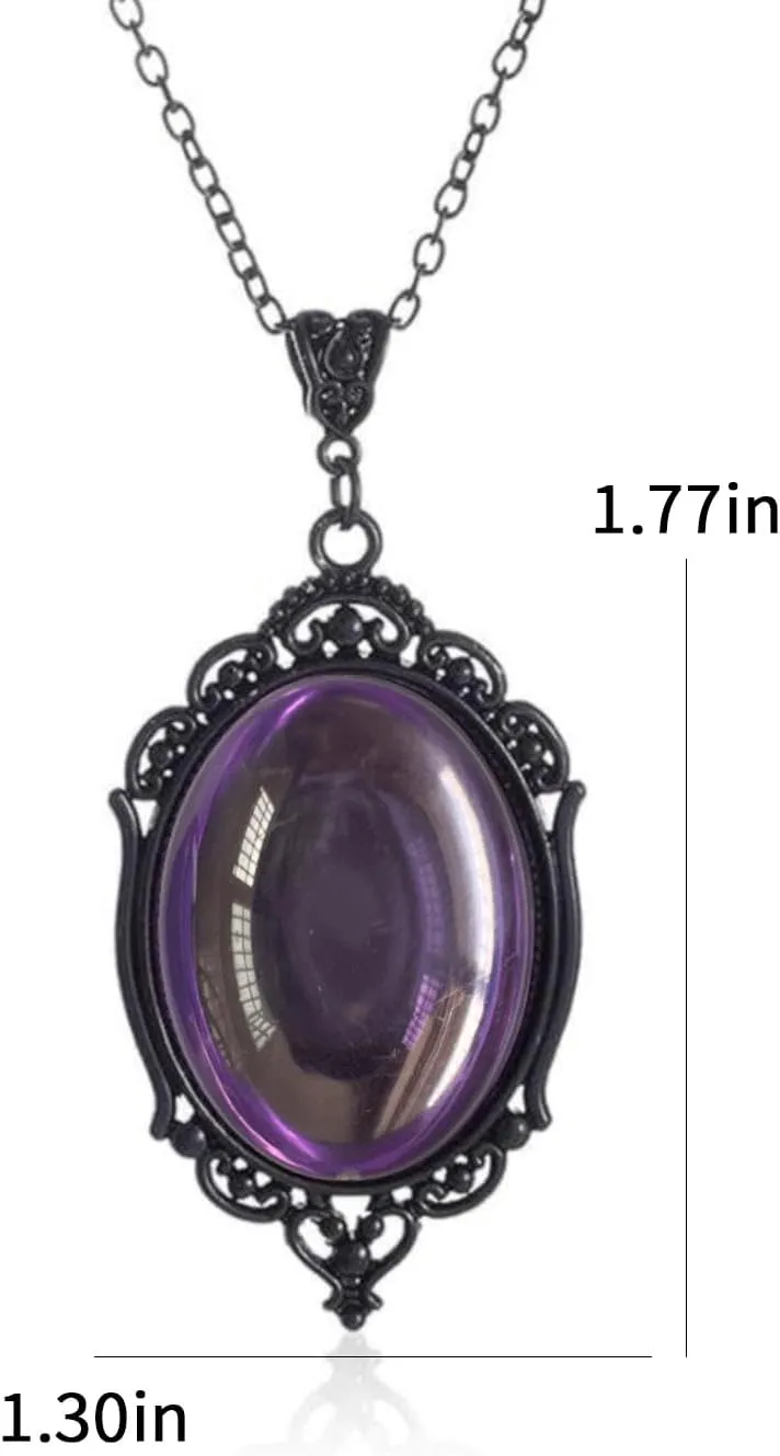 Gothic Cameo Necklace for Women Blood Red Purple Black Stardust Crystal Pendant Necklace Goth Vintage Teardrop Emboss Necklace Halloween Jewelry Costumes Accessories