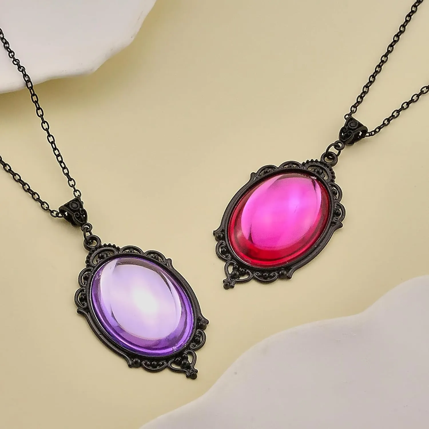 Gothic Cameo Necklace for Women Blood Red Purple Black Stardust Crystal Pendant Necklace Goth Vintage Teardrop Emboss Necklace Halloween Jewelry Costumes Accessories