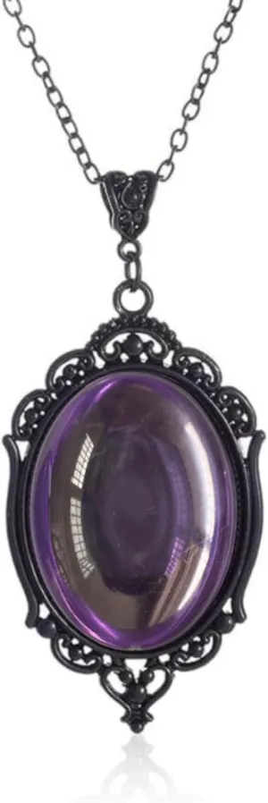 Gothic Cameo Necklace for Women Blood Red Purple Black Stardust Crystal Pendant Necklace Goth Vintage Teardrop Emboss Necklace Halloween Jewelry Costumes Accessories