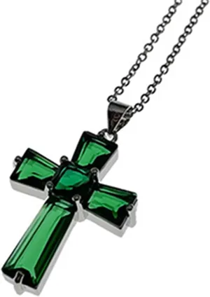 Gothic Cross Necklace for Women - Diamond Stainless Steel Cross Pendant Choker Necklaces Jewelry Gifts for Women, 17.3 Inches Chain with 1.1x0.79 Inches Emerald Cross