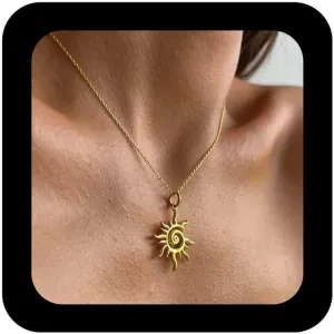 Gothic Spiral Sun Necklace Gold Sun Choker Necklace Celestial Sun Pendant Necklace Sunshine Chain Necklace Swirl Sunburst Necklace Jewelry for Women