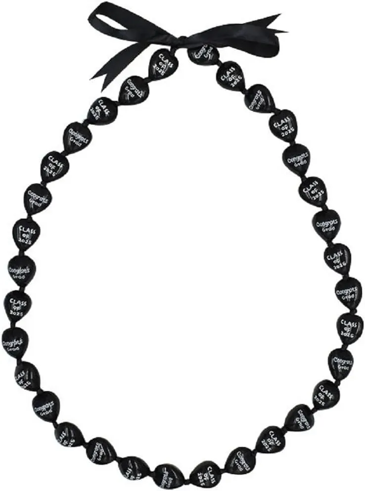 Graduation Kukui Nuts Lei Necklace Hawaiian Necklace with Ribbon Bow Closure Chunky Graduation Neck Chain Gifts for Women Men College Student Jewelry
