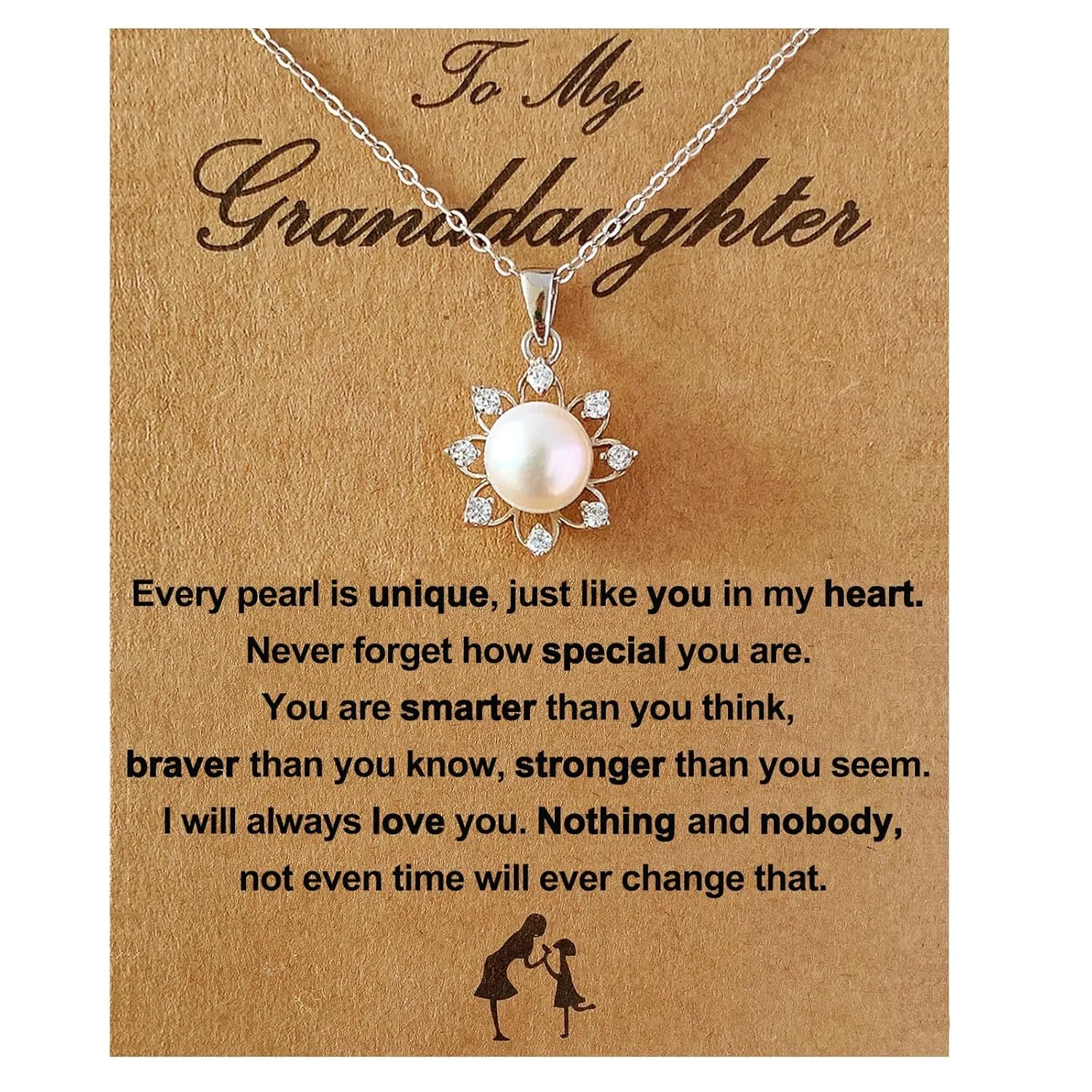 Granddaughter Necklace - Teen Girl graduation gifts for her 2025, Granddaughter Gifts from Grandma, Birthday Jewelry Keepsake Gifts for Granddaughter, Handmade Sterling Silver Pearl Sunflower Necklace