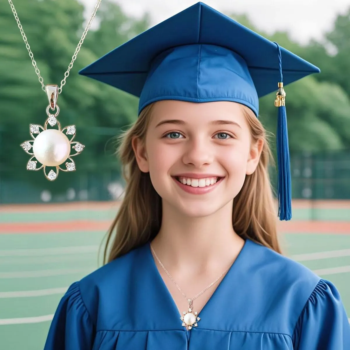 Granddaughter Necklace - Teen Girl graduation gifts for her 2025, Granddaughter Gifts from Grandma, Birthday Jewelry Keepsake Gifts for Granddaughter, Handmade Sterling Silver Pearl Sunflower Necklace