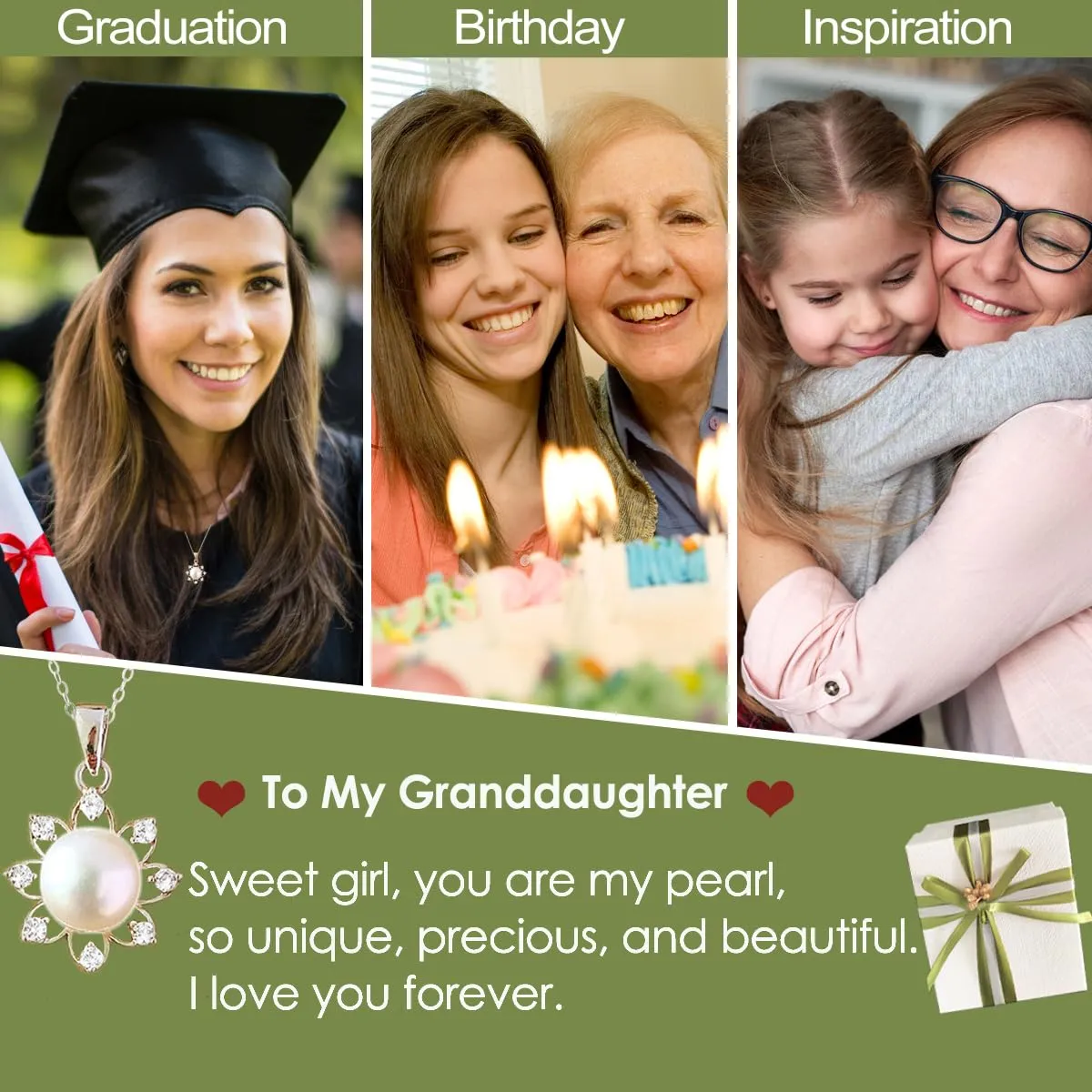 Granddaughter Necklace - Teen Girl graduation gifts for her 2025, Granddaughter Gifts from Grandma, Birthday Jewelry Keepsake Gifts for Granddaughter, Handmade Sterling Silver Pearl Sunflower Necklace
