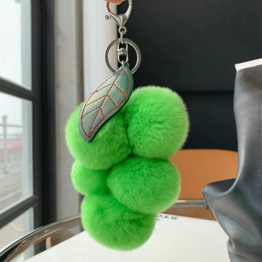Grape Keychain Cute Fluffy Plush Key Ring, Small Grape Backpack Ornaments, for Women Bag Accessories Girl Purse Charm Decor