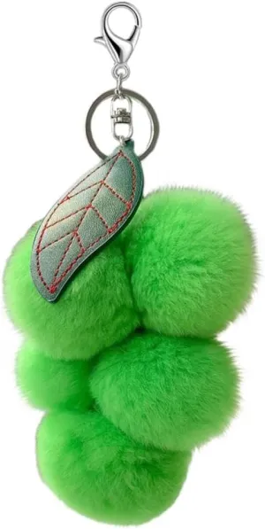 Grape Keychain Cute Fluffy Plush Key Ring, Small Grape Backpack Ornaments, for Women Bag Accessories Girl Purse Charm Decor