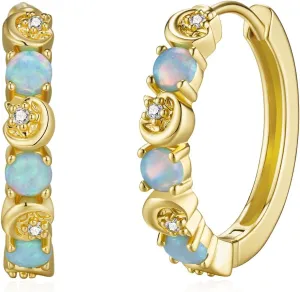 GW 18mm Gold Huggie Hoop Earrings for Women with Opal, 18K Gold Plated with 925 Silver Post and Synthetic Opals Jewelry for Lady, Cute Everyday Ear Jewelry for Wife, Mom, Friend, Birthday Anniversary