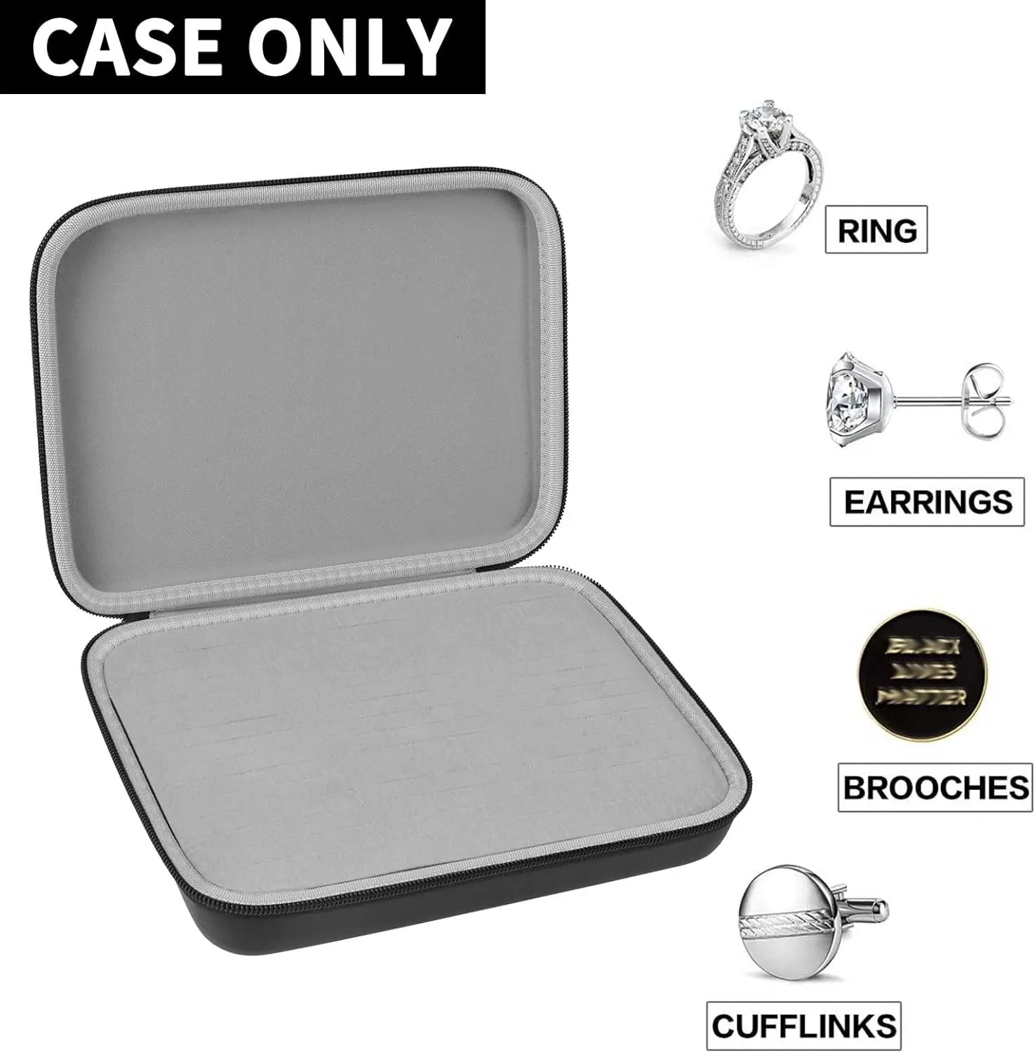 GWCASE Ring Organizer Storage Case - Jewelry Ring Display Collector Box with 42 Slots. Rings Tray Holder Showcase Fits for 50  Rings, Earrings, Brooches and Cufflinks (Box Only)-Black