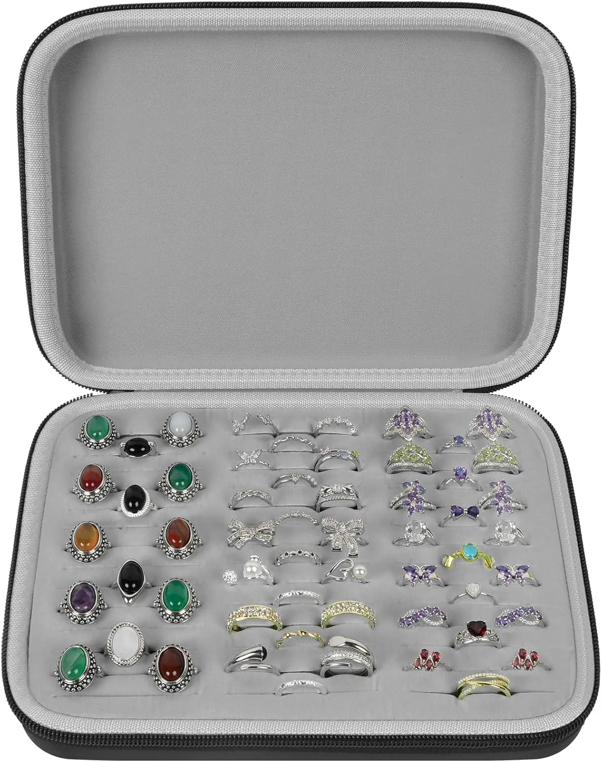GWCASE Ring Organizer Storage Case - Jewelry Ring Display Collector Box with 42 Slots. Rings Tray Holder Showcase Fits for 50  Rings, Earrings, Brooches and Cufflinks (Box Only)-Black