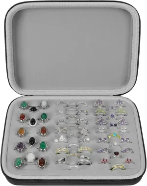GWCASE Ring Organizer Storage Case - Jewelry Ring Display Collector Box with 42 Slots. Rings Tray Holder Showcase Fits for 50  Rings, Earrings, Brooches and Cufflinks (Box Only)-Black