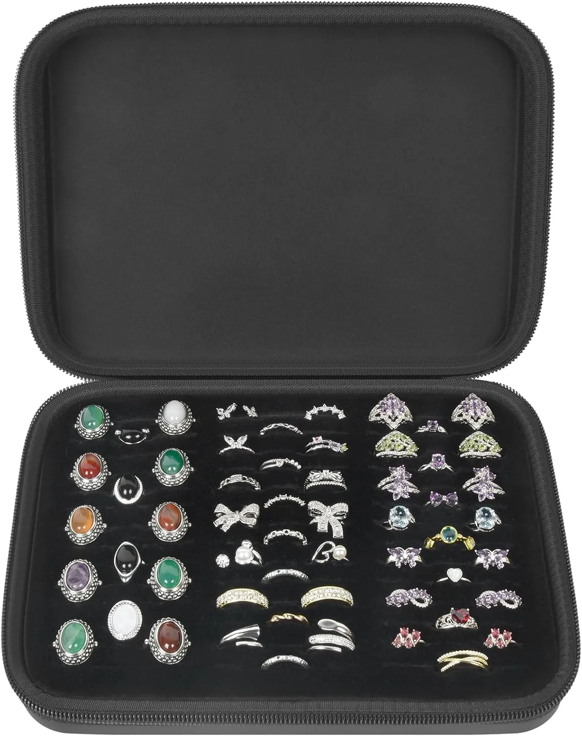 GWCASE Ring Organizer Storage Case - Jewelry Ring Display Collector Box with 42 Slots. Rings Tray Holder Showcase Fits for 50  Rings, Earrings, Brooches and Cufflinks (Box Only)-Dark