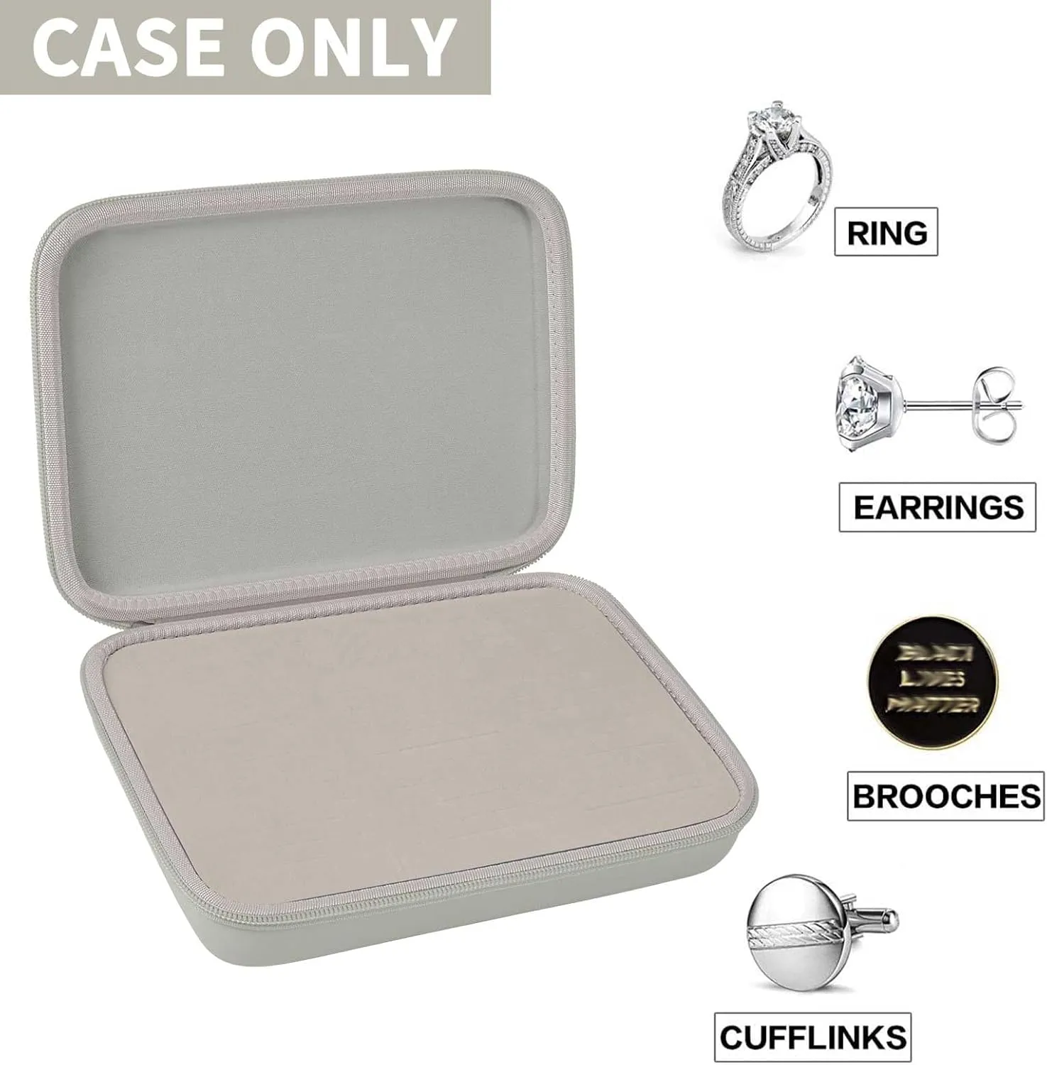 GWCASE Ring Organizer Storage Case - Jewelry Ring Display Collector Box with 42 Slots. Rings Tray Holder Showcase Fits for 50  Rings, Earrings, Brooches and Cufflinks (Box Only)-Grey