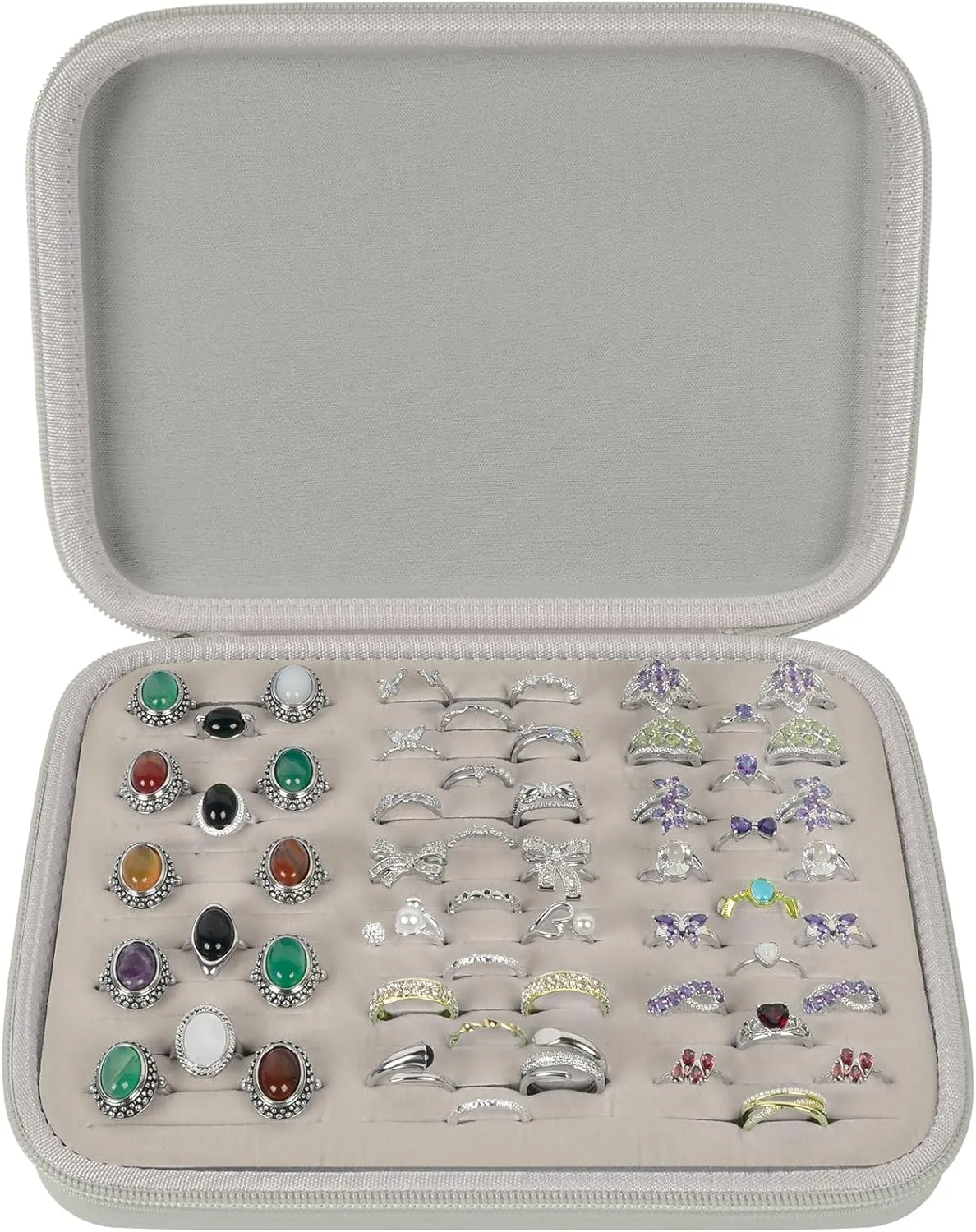 GWCASE Ring Organizer Storage Case - Jewelry Ring Display Collector Box with 42 Slots. Rings Tray Holder Showcase Fits for 50  Rings, Earrings, Brooches and Cufflinks (Box Only)-Grey