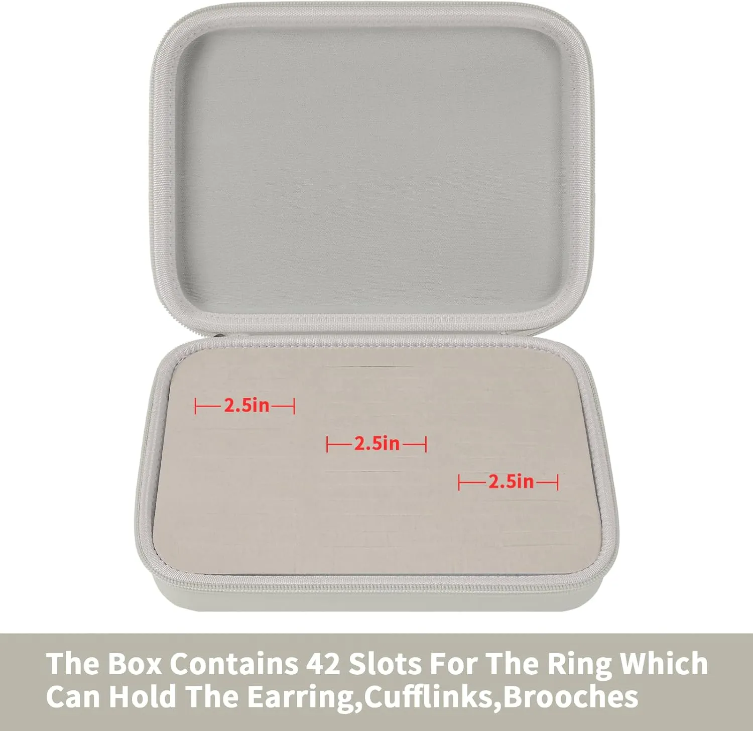 GWCASE Ring Organizer Storage Case - Jewelry Ring Display Collector Box with 42 Slots. Rings Tray Holder Showcase Fits for 50  Rings, Earrings, Brooches and Cufflinks (Box Only)-Grey
