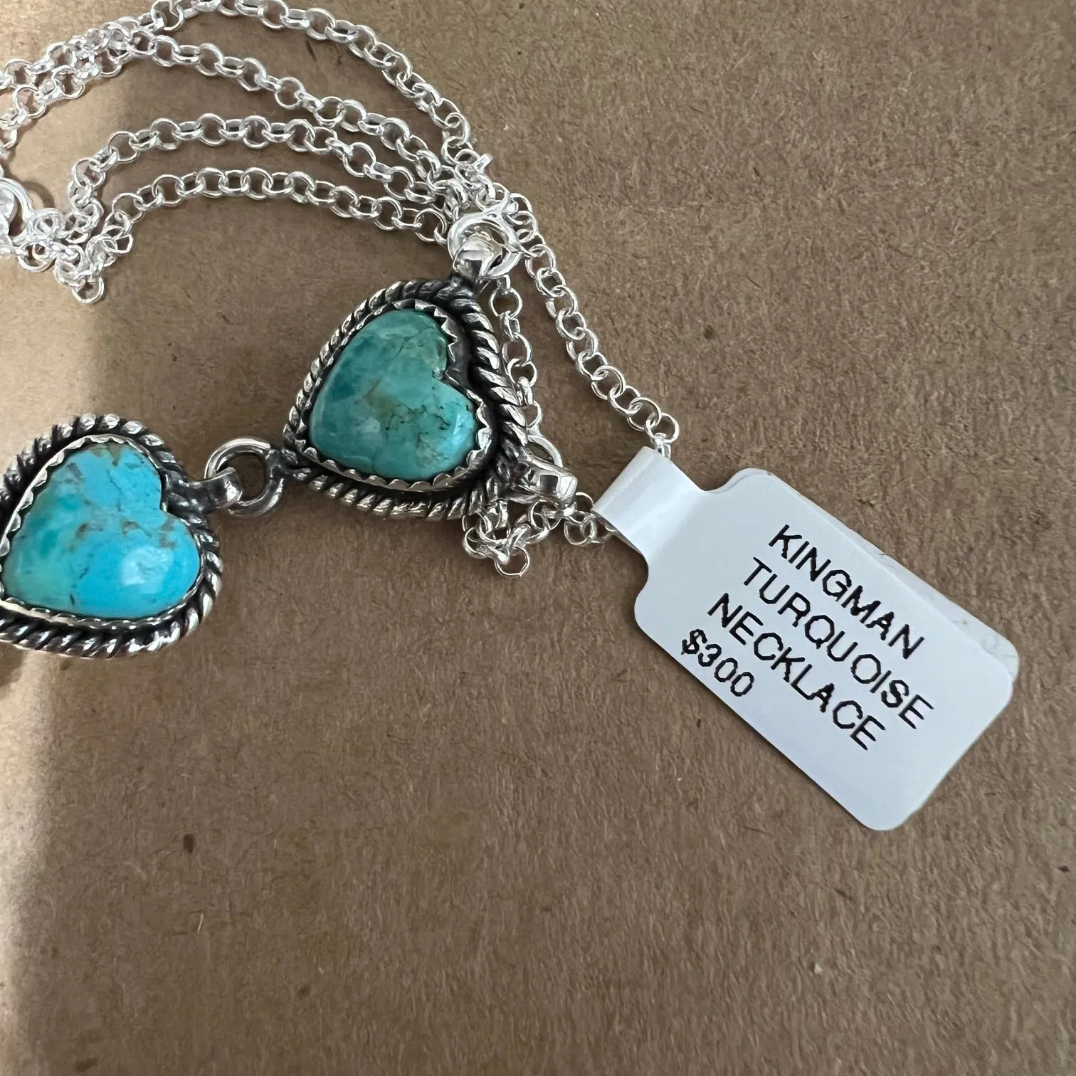 HADA Collection - Sterling Silver Genuine Turquoise Heart Drops Necklace - 18 inch