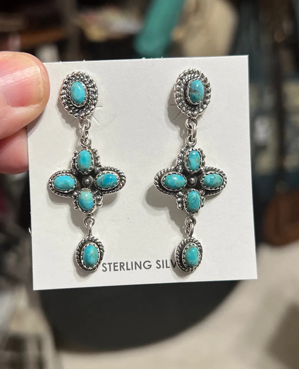 HADA Collection Sterling Silver Kingman Genuine Turquoise Earrings