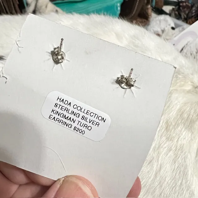 Hada Kingman Genuine Turquoise Concho Earrings with Stud Backs