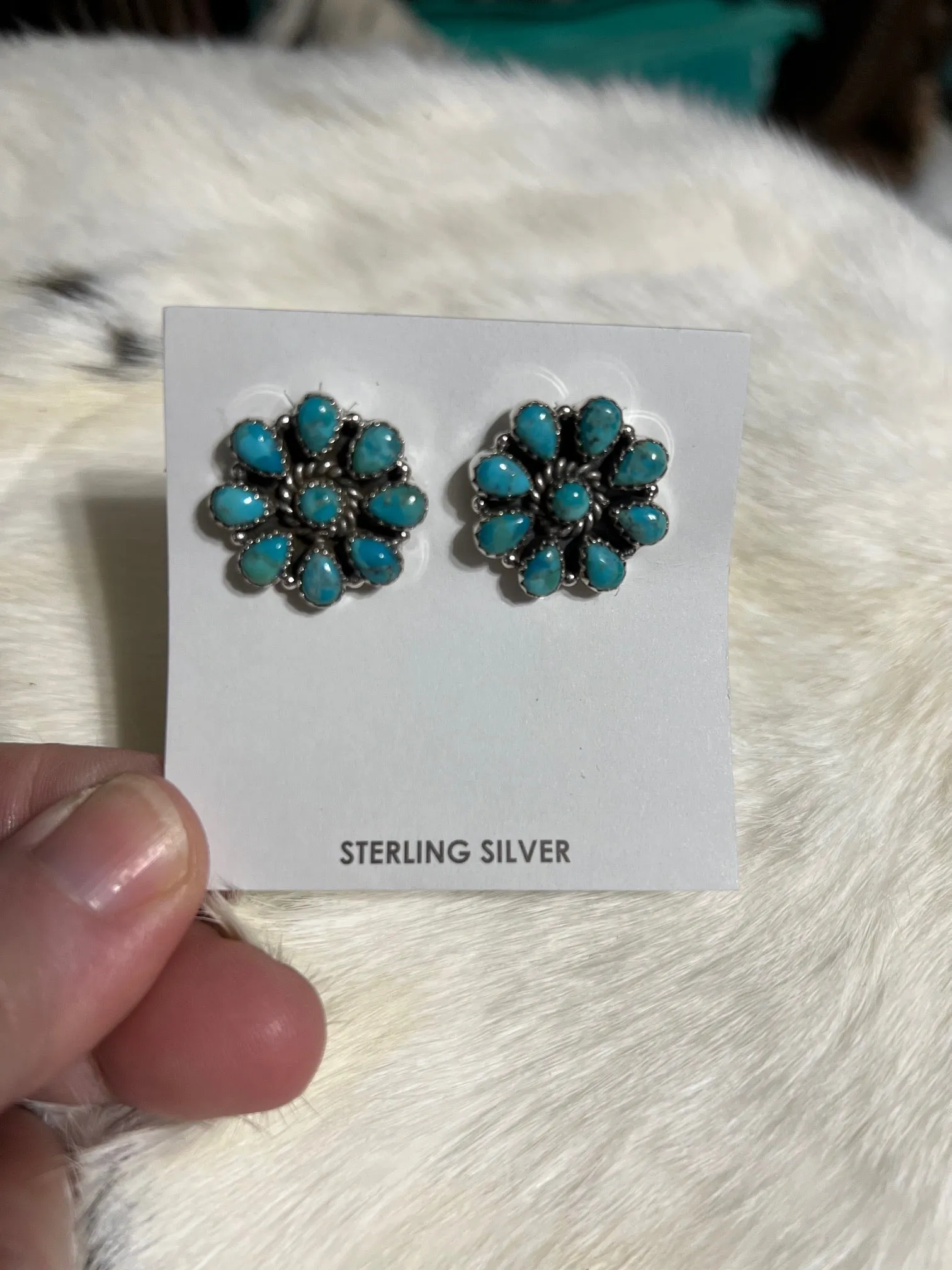 Hada Kingman Genuine Turquoise Concho Earrings with Stud Backs