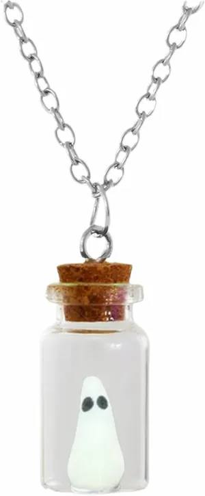 Halloween Ghost in A Bottle Pendant Necklace Funny Charm Glow In the Dark Ghost The Adopt A Ghost Glass Spooky Small Chain Necklace Earrings for Women Men Goth Winter Halloween Cosplay Christmas Party Jewelry