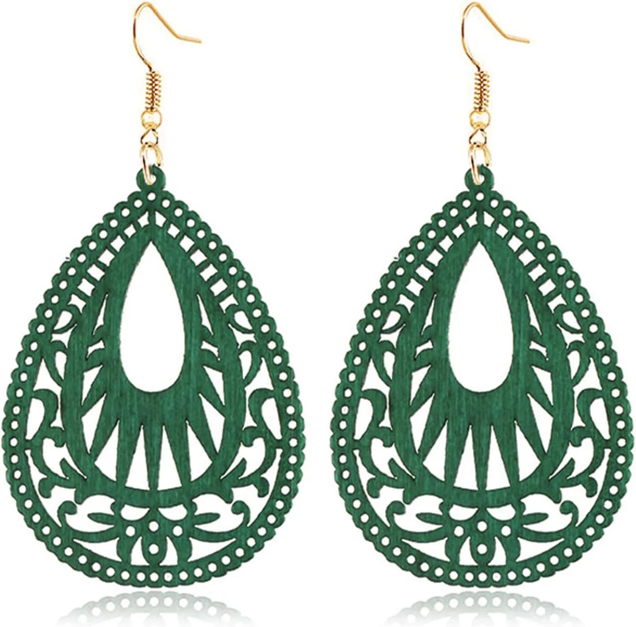 Handmade Bohemian Geometric Wood Earrings for Women Vintage Bohemian African Nature Wooden Earrings Lightweight Hollow Teardrop Ethnic Fashion Statement Earring