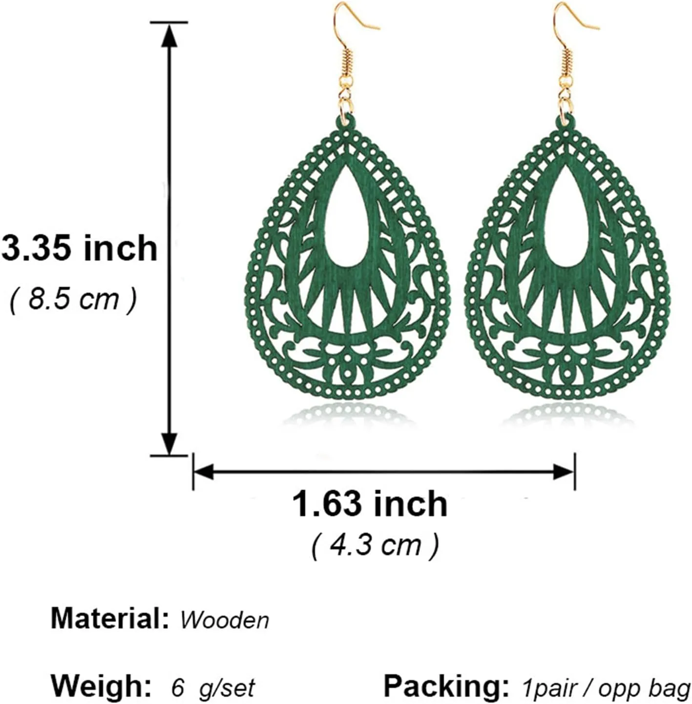 Handmade Bohemian Geometric Wood Earrings for Women Vintage Bohemian African Nature Wooden Earrings Lightweight Hollow Teardrop Ethnic Fashion Statement Earring