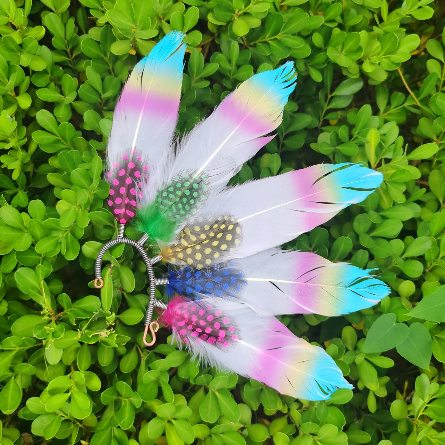 Handmade Bohemian rainbow Goose feather Personalized headdress Ear Cuff,Feather Earrings,Ear Wrap,American Indian style feather ear cuffleft ear