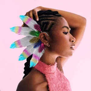 Handmade Bohemian rainbow Goose feather Personalized headdress Ear Cuff,Feather Earrings,Ear Wrap,American Indian style feather ear cuffleft ear