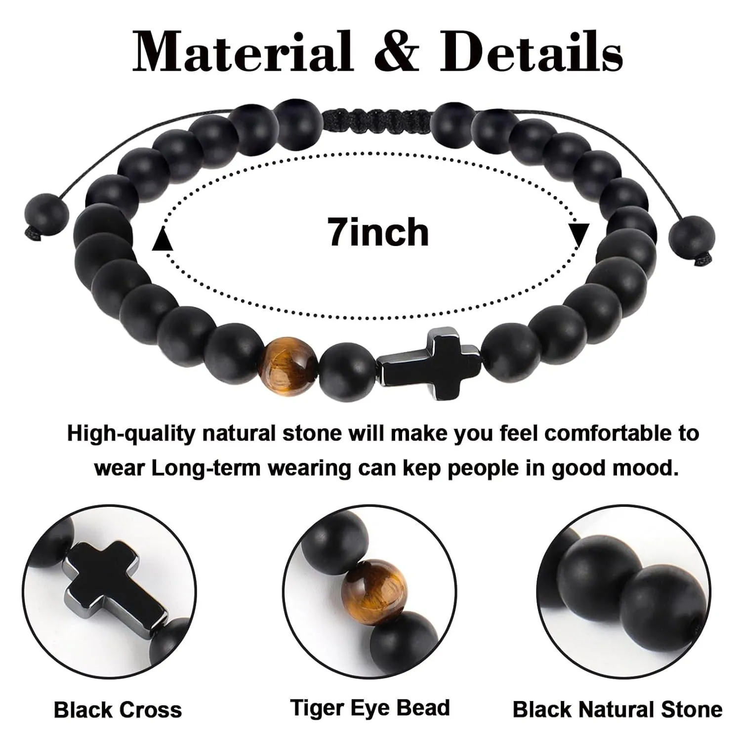 Handmade Bracelet Gifts for Men Boys,Cross Bracelet for Son Grandson Dad,Natural Stone Cross Beaded Bracelet,Adjustable Charm Bracelet Birthday Anniversary Gifts (To My Grandson)